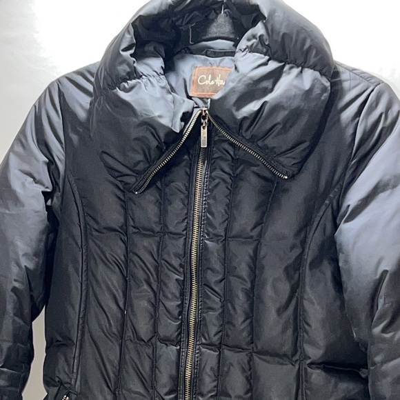 Cole Haan Black Fully Lined Belted Puffer Zip Closure Coat Front Pockets Size S - Picture 2 of 12